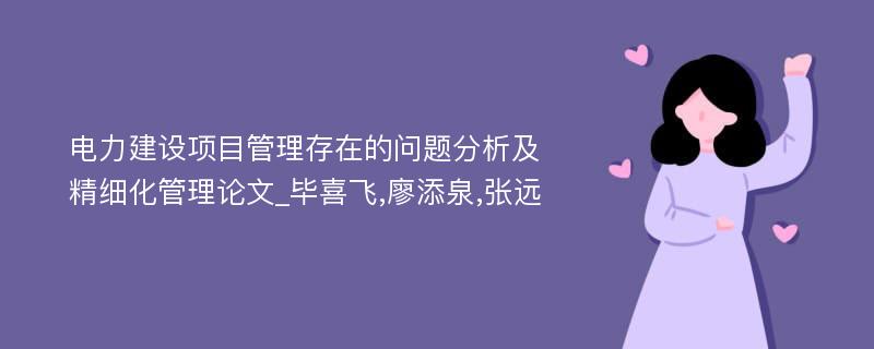 电力建设项目管理存在的问题分析及精细化管理论文_毕喜飞,廖添泉,张远