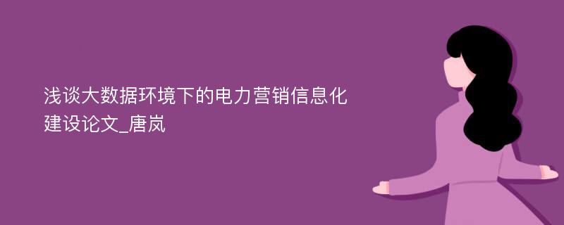 浅谈大数据环境下的电力营销信息化建设论文_唐岚