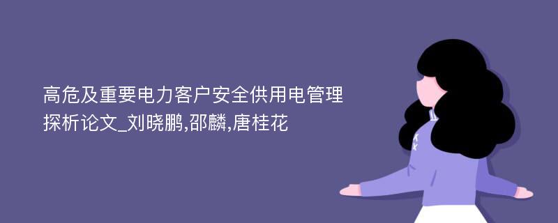 高危及重要电力客户安全供用电管理探析论文_刘晓鹏,邵麟,唐桂花