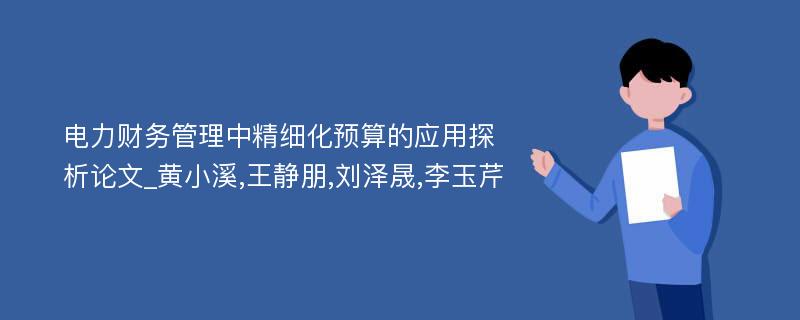 电力财务管理中精细化预算的应用探析论文_黄小溪,王静朋,刘泽晟,李玉芹