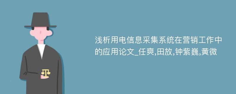 浅析用电信息采集系统在营销工作中的应用论文_任爽,田放,钟紫巍,黄微