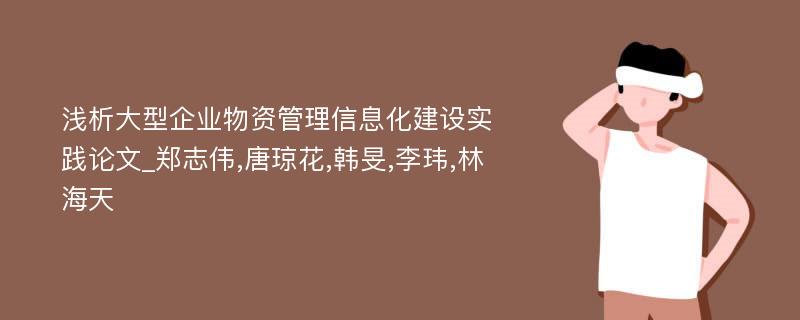 浅析大型企业物资管理信息化建设实践论文_郑志伟,唐琼花,韩旻,李玮,林海天