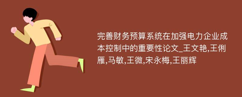 完善财务预算系统在加强电力企业成本控制中的重要性论文_王文艳,王俐雁,马敏,王微,宋永梅,王丽辉