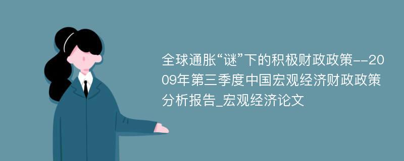 全球通胀“谜”下的积极财政政策--2009年第三季度中国宏观经济财政政策分析报告_宏观经济论文