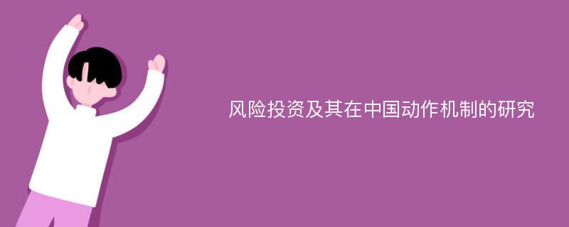 风险投资及其在中国动作机制的研究