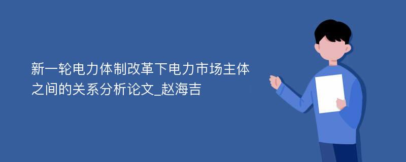 新一轮电力体制改革下电力市场主体之间的关系分析论文_赵海吉