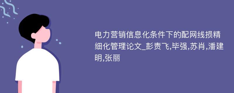 电力营销信息化条件下的配网线损精细化管理论文_彭责飞,毕强,苏肖,潘建明,张丽