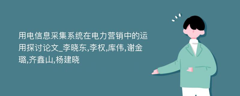 用电信息采集系统在电力营销中的运用探讨论文_李晓东,李权,库伟,谢金璐,齐鑫山,杨建晓