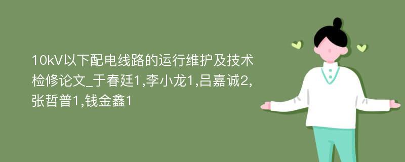 10kV以下配电线路的运行维护及技术检修论文_于春廷1,李小龙1,吕嘉诚2,张哲普1,钱金鑫1