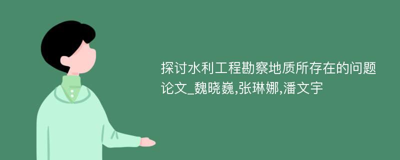 探讨水利工程勘察地质所存在的问题论文_魏晓巍,张琳娜,潘文宇