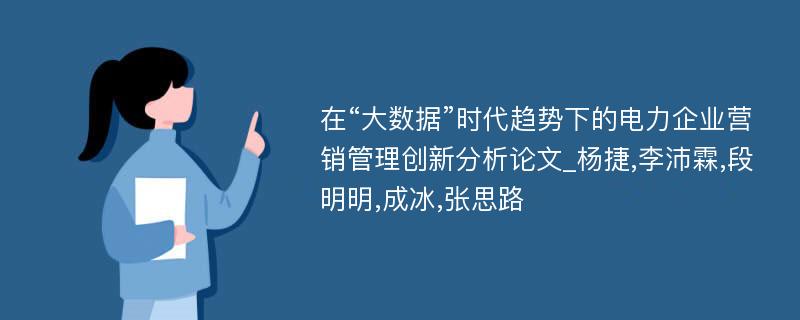 在“大数据”时代趋势下的电力企业营销管理创新分析论文_杨捷,李沛霖,段明明,成冰,张思路