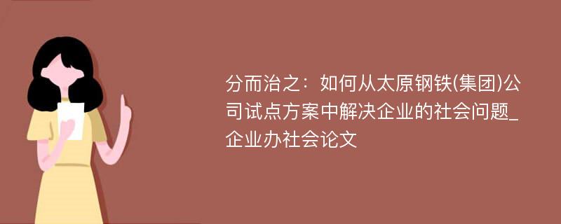 分而治之：如何从太原钢铁(集团)公司试点方案中解决企业的社会问题_企业办社会论文