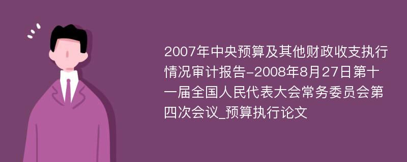 2007年中央预算及其他财政收支执行情况审计报告-2008年8月27日第十一届全国人民代表大会常务委员会第四次会议_预算执行论文