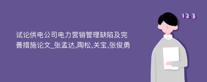 试论供电公司电力营销管理缺陷及完善措施论文_张孟达,陶松,关宝,张俊勇