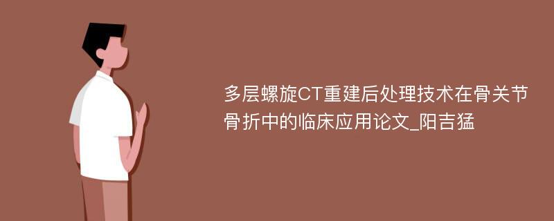 多层螺旋CT重建后处理技术在骨关节骨折中的临床应用论文_阳吉猛