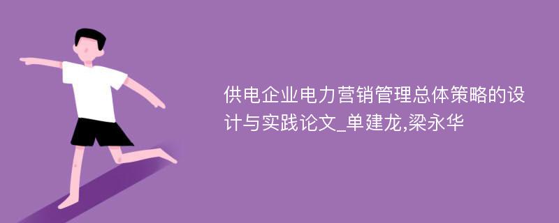 供电企业电力营销管理总体策略的设计与实践论文_单建龙,梁永华