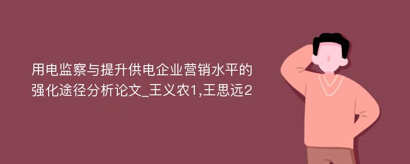 用电监察与提升供电企业营销水平的强化途径分析论文_王义农1,王思远2