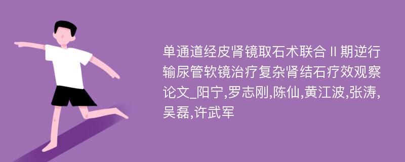 单通道经皮肾镜取石术联合Ⅱ期逆行输尿管软镜治疗复杂肾结石疗效观察论文_阳宁,罗志刚,陈仙,黄江波,张涛,吴磊,许武军 