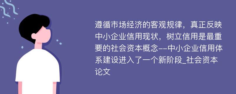 遵循市场经济的客观规律，真正反映中小企业信用现状，树立信用是最重要的社会资本概念--中小企业信用体系建设进入了一个新阶段_社会资本论文