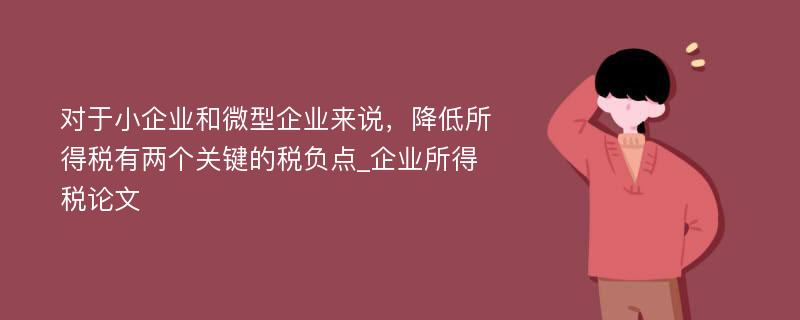 对于小企业和微型企业来说，降低所得税有两个关键的税负点_企业所得税论文