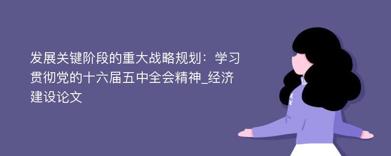 发展关键阶段的重大战略规划：学习贯彻党的十六届五中全会精神_经济建设论文