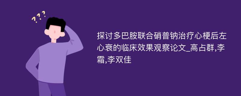 探讨多巴胺联合硝普钠治疗心梗后左心衰的临床效果观察论文_高占群,李霜,李双佳