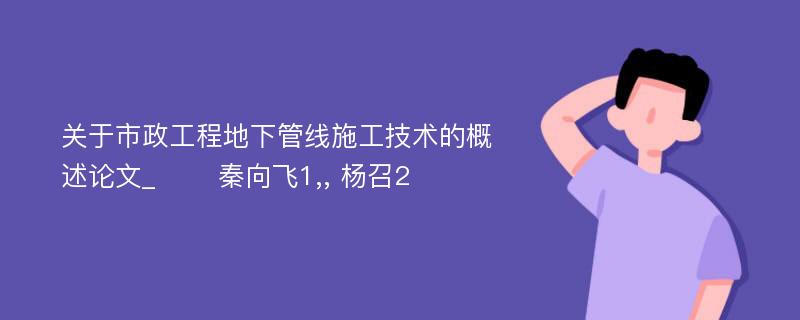 关于市政工程地下管线施工技术的概述论文_ 　　秦向飞1,, 杨召2 