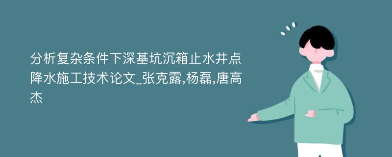 分析复杂条件下深基坑沉箱止水井点降水施工技术论文_张克露,杨磊,唐高杰