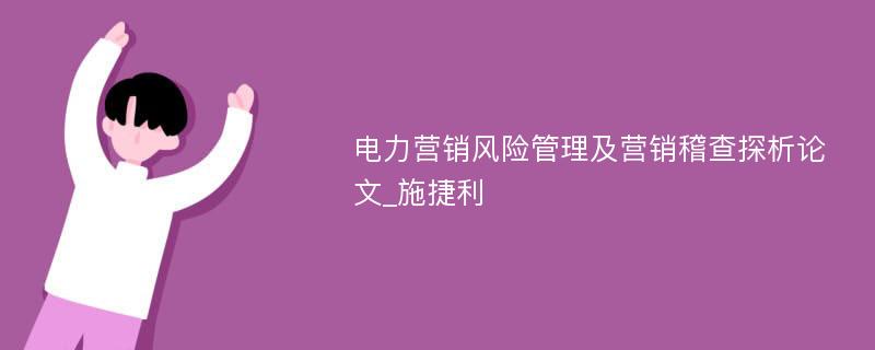 电力营销风险管理及营销稽查探析论文_施捷利