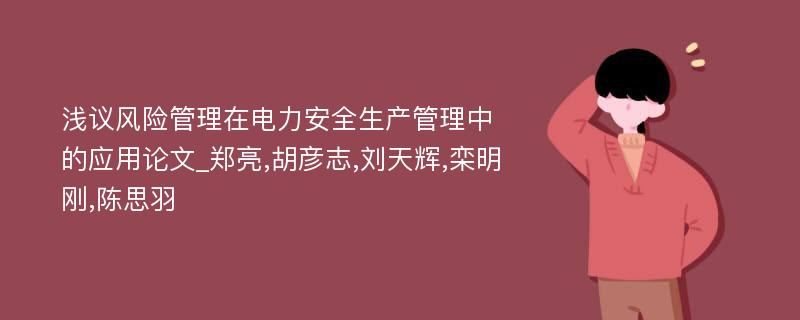 浅议风险管理在电力安全生产管理中的应用论文_郑亮,胡彦志,刘天辉,栾明刚,陈思羽