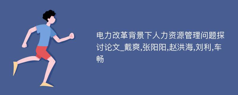 电力改革背景下人力资源管理问题探讨论文_戴爽,张阳阳,赵洪海,刘利,车畅