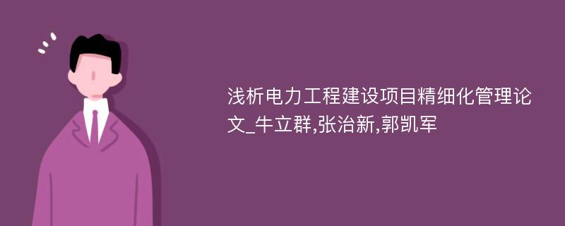 浅析电力工程建设项目精细化管理论文_牛立群,张治新,郭凯军