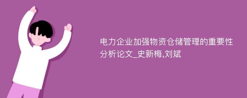 电力企业加强物资仓储管理的重要性分析论文_史新梅,刘斌