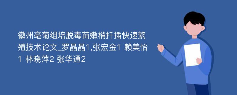 徽州亳菊组培脱毒苗嫩梢扦插快速繁殖技术论文_罗晶晶1,张宏金1 赖美怡1 林晓萍2 张华通2