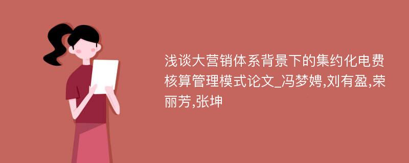 浅谈大营销体系背景下的集约化电费核算管理模式论文_冯梦娉,刘有盈,荣丽芳,张坤