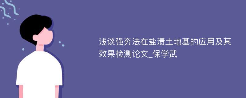 浅谈强夯法在盐渍土地基的应用及其效果检测论文_保学武