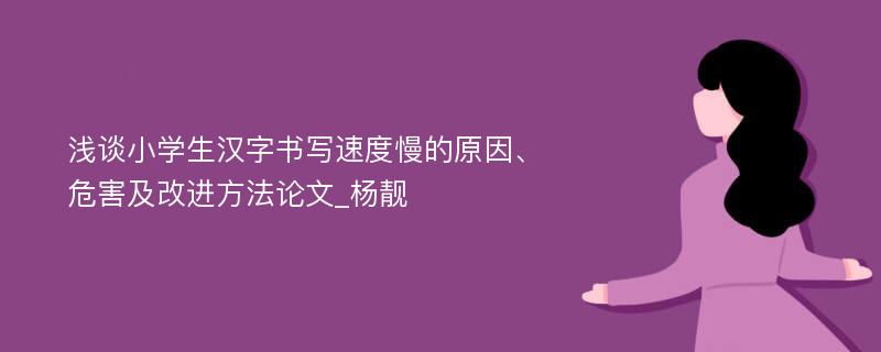 浅谈小学生汉字书写速度慢的原因、危害及改进方法论文_杨靓