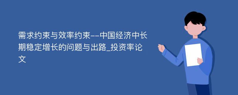 需求约束与效率约束--中国经济中长期稳定增长的问题与出路_投资率论文