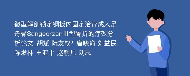 微型解剖锁定钢板内固定治疗成人足舟骨SangeorzanⅢ型骨折的疗效分析论文_胡斌 阮友权* 唐晓俞 刘益民 陈发林 王亚平 赵朝凡 刘志