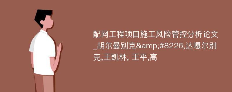 配网工程项目施工风险管控分析论文_胡尔曼别克&#8226;达嘎尔别克,王凯林, 王平,高