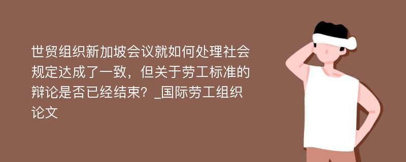 世贸组织新加坡会议就如何处理社会规定达成了一致，但关于劳工标准的辩论是否已经结束？_国际劳工组织论文