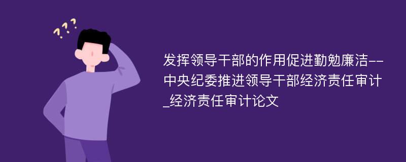 发挥领导干部的作用促进勤勉廉洁--中央纪委推进领导干部经济责任审计_经济责任审计论文