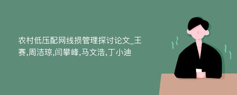 农村低压配网线损管理探讨论文_王赛,周洁琼,闫攀峰,马文浩,丁小迪