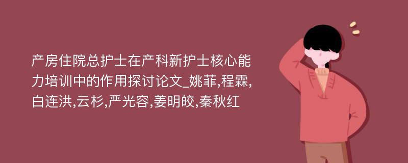 产房住院总护士在产科新护士核心能力培训中的作用探讨论文_姚菲,程霖,白连洪,云杉,严光容,姜明皎,秦秋红