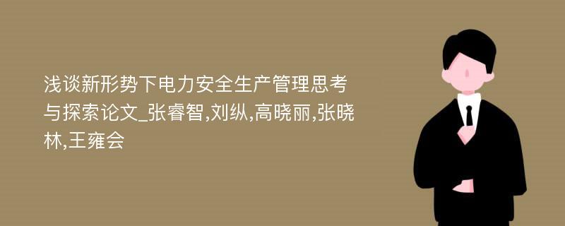 浅谈新形势下电力安全生产管理思考与探索论文_张睿智,刘纵,高晓丽,张晓林,王雍会