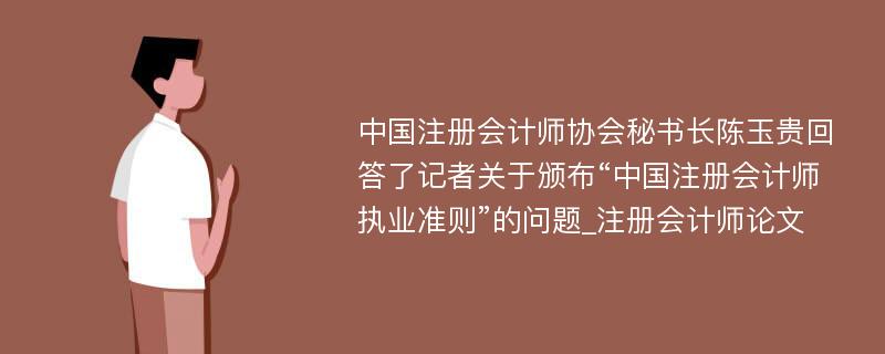 中国注册会计师协会秘书长陈玉贵回答了记者关于颁布“中国注册会计师执业准则”的问题_注册会计师论文