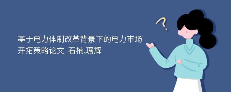 基于电力体制改革背景下的电力市场开拓策略论文_石楠,琚辉