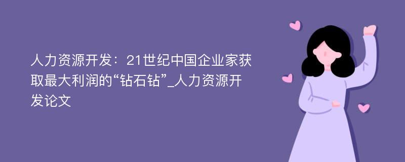 人力资源开发：21世纪中国企业家获取最大利润的“钻石钻”_人力资源开发论文