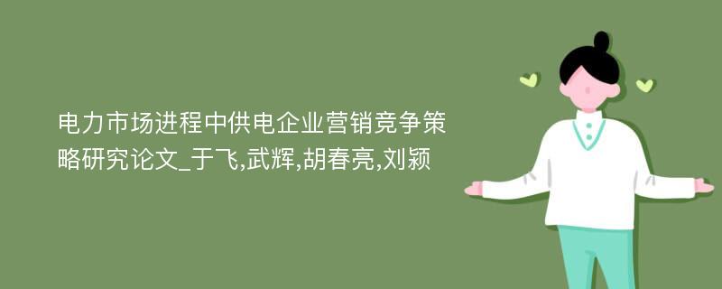 电力市场进程中供电企业营销竞争策略研究论文_于飞,武辉,胡春亮,刘颍