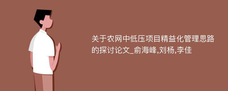 关于农网中低压项目精益化管理思路的探讨论文_俞海峰,刘杨,李佳